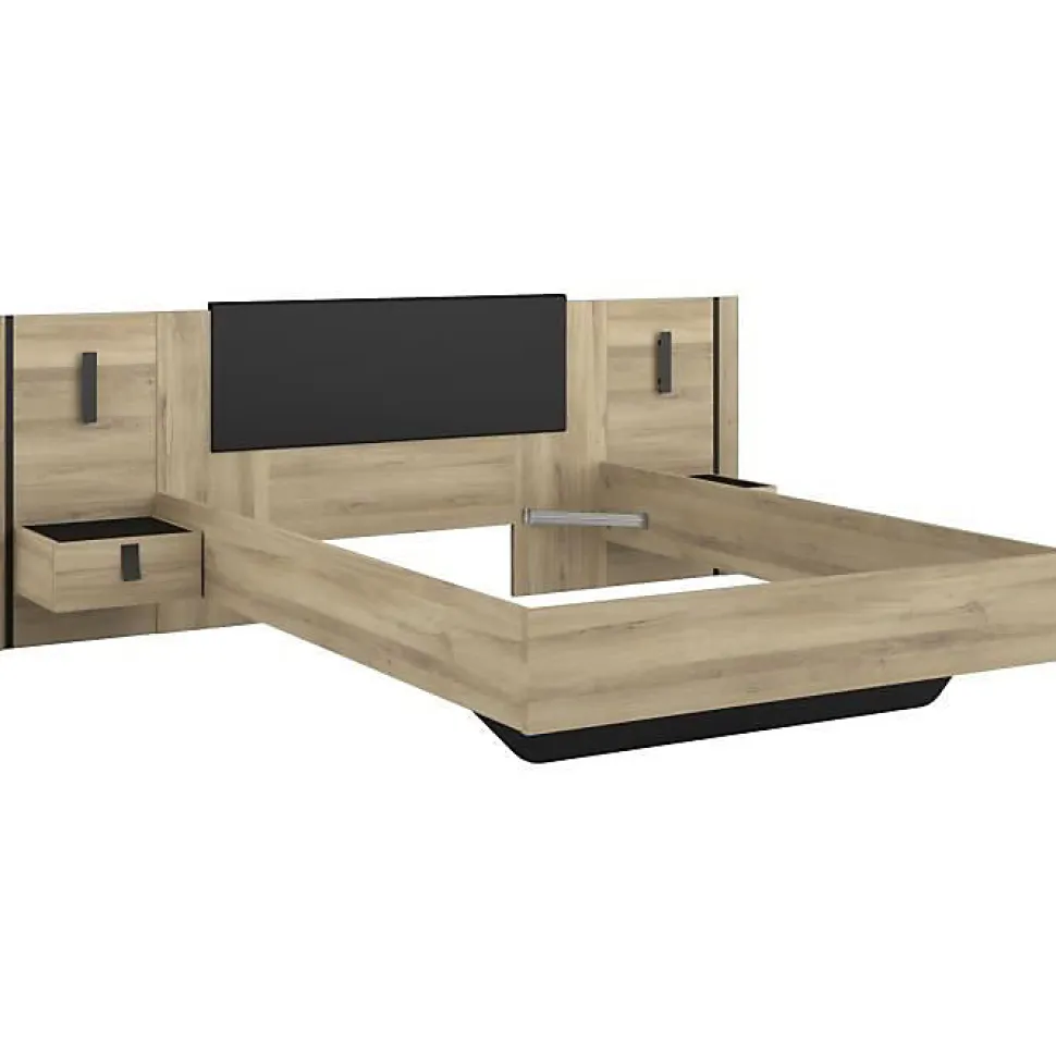 Lit 140x190/200 PARISOT KIERAN chêne noir avec chevets intégrés