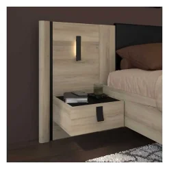 Lit 140x190/200 PARISOT KIERAN chêne noir avec chevets intégrés