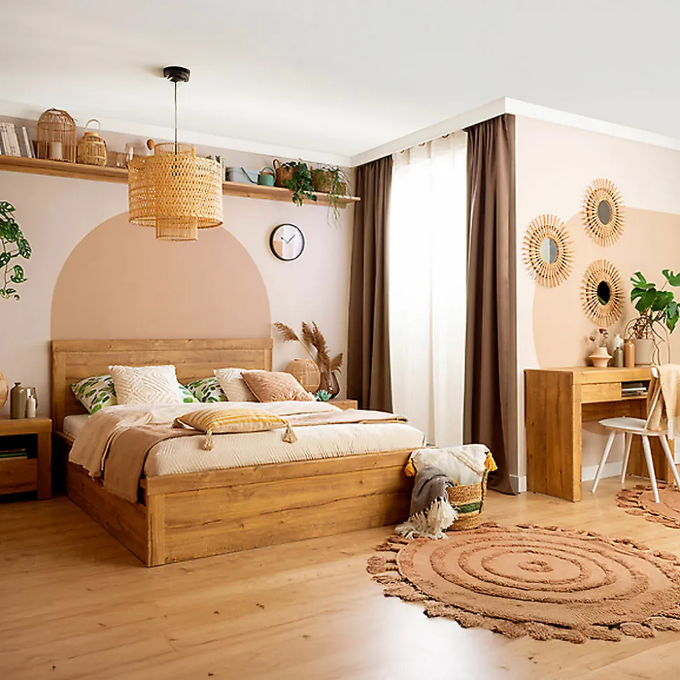 Lit 180x200 sommier et tiroirs inclus Hella Bois