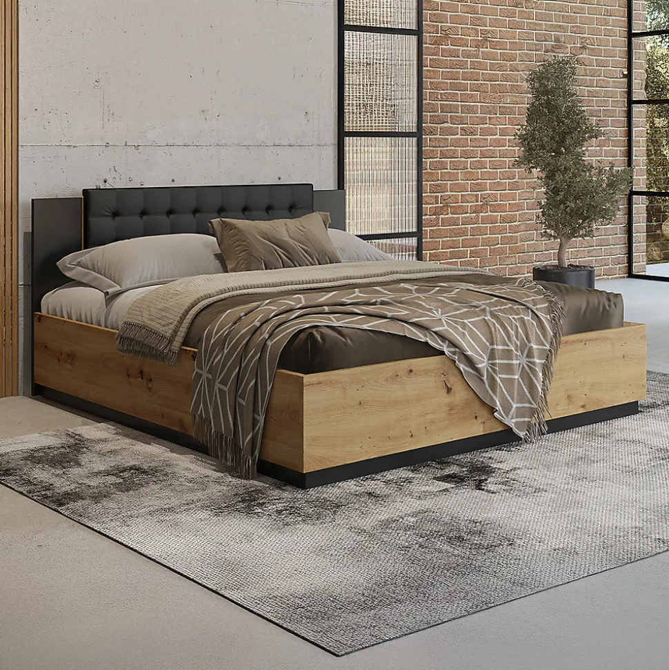 Lit 160x200 sommier inclus Alec Bois et Noir