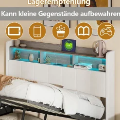 lit 140x200cm avec éclairage LED, Lit Coffre avec Sommier à Lattes, Prises, USB et Type-C, Velours