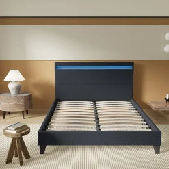 Lit 140x200cm avec Éclairage LED Simili Noir