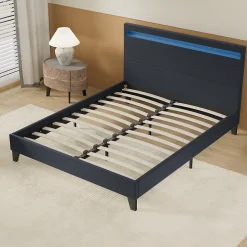 Lit 140x200cm avec Éclairage LED Simili Noir