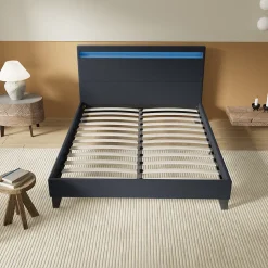 Lit 140x200cm avec Éclairage LED Simili Noir