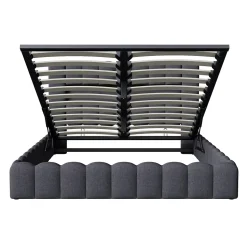 Lit 180x200cm avec LED tête de lit, Lit capitonné avec Rangement, Lit Coffre, Lin, Gris