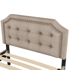 Lit 90x200cm, avec tiroirs et clous décoratifs, Beige