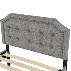 Lit 90x200cm, avec tiroirs et clous décoratifs, Gris