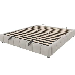 Lit 180x200cm, LED, rangement hydraulique, cadre flottant, beige