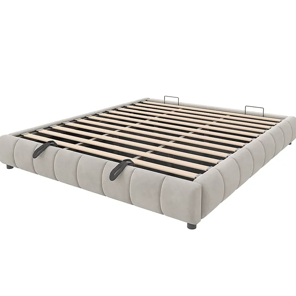 Lit 180x200cm, LED, rangement hydraulique, cadre flottant, beige