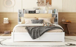 Lit 180x200cm, tête de lit partiellement inclinable, 4 tiroirs, Blanc