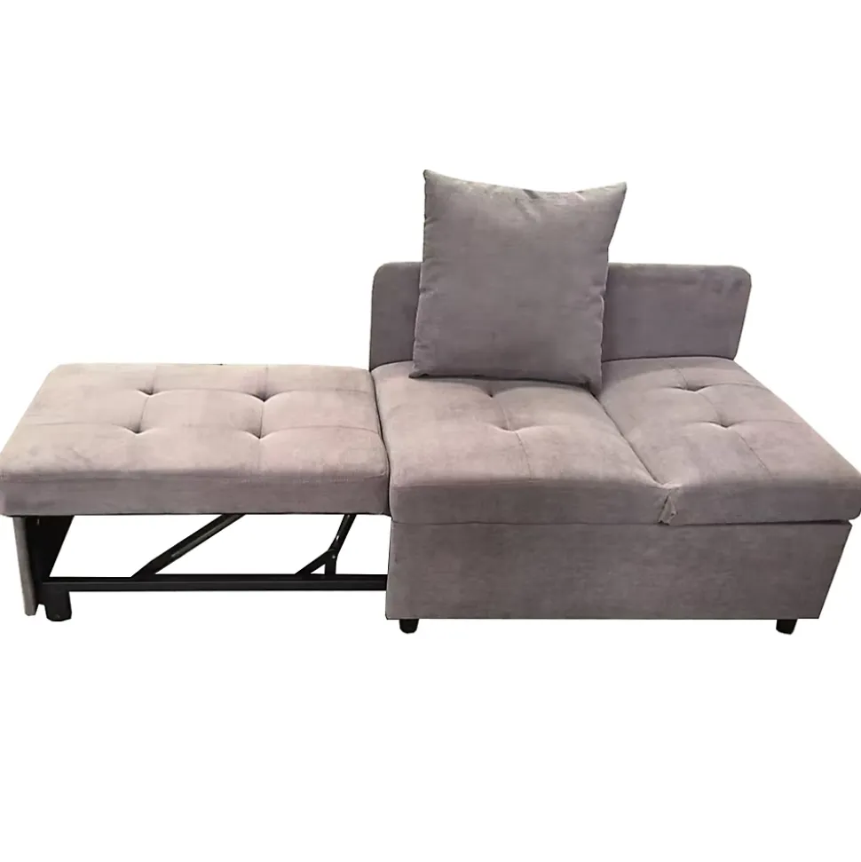 Lit 177x68x65 cm convertible 3-en-1 en tissu lin gris, dossier 5 positions, compact et fonctionnel