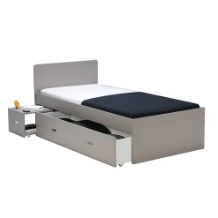 Lit ZENIA 90x190 + 1 chevet + 1 tiroir / Gris