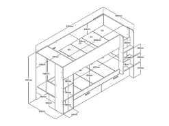 Lits superposés 2 x 90 x 200 cm avec rangements et penderie - Blanc et naturel + Matelas - OSANA