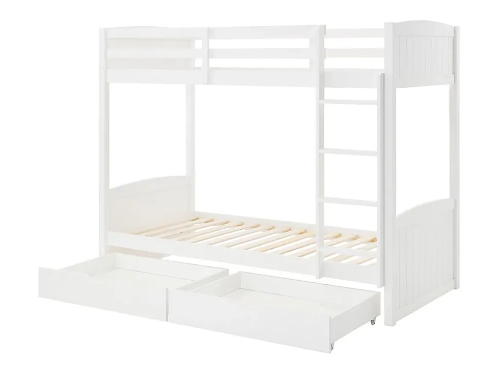 Lits superposés 2 x 90 x 200 cm - 2 tiroirs - Pin et MDF - Blanc + Matelas - LIMODARA