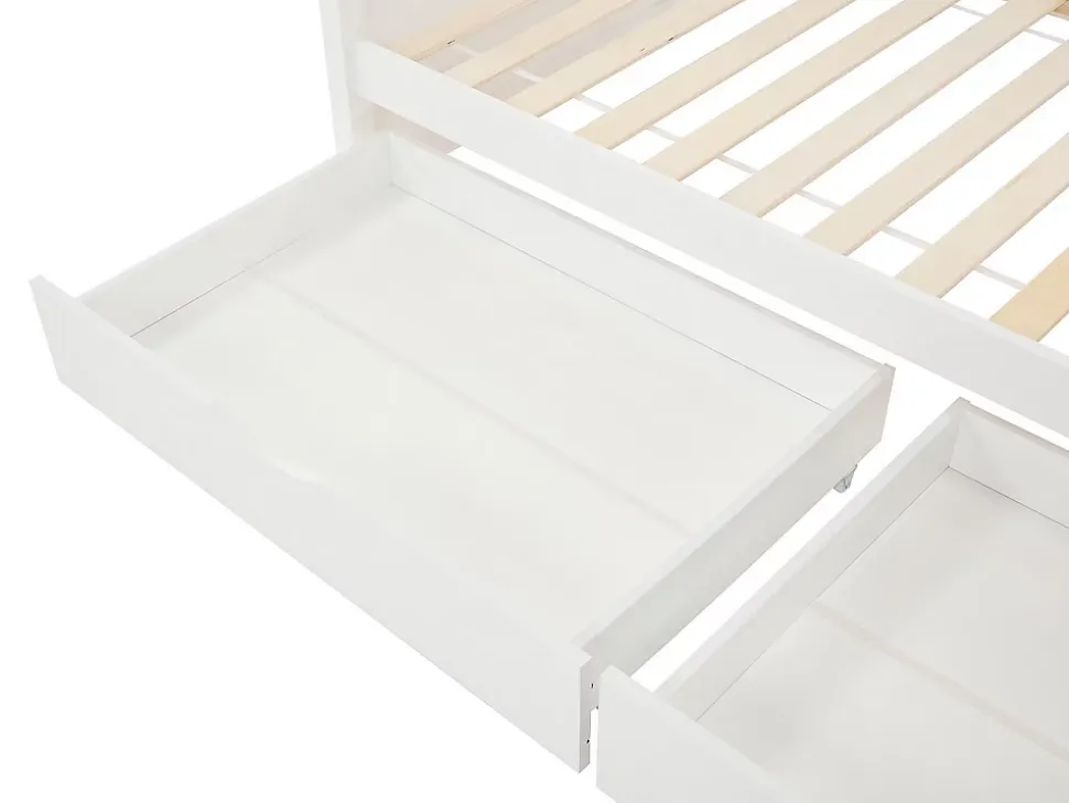 Lits superposés 2 x 90 x 200 cm - 2 tiroirs - Pin et MDF - Blanc + Matelas - LIMODARA