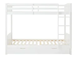 Lits superposés 2 x 90 x 200 cm - 2 tiroirs - Pin et MDF - Blanc + Matelas - LIMODARA