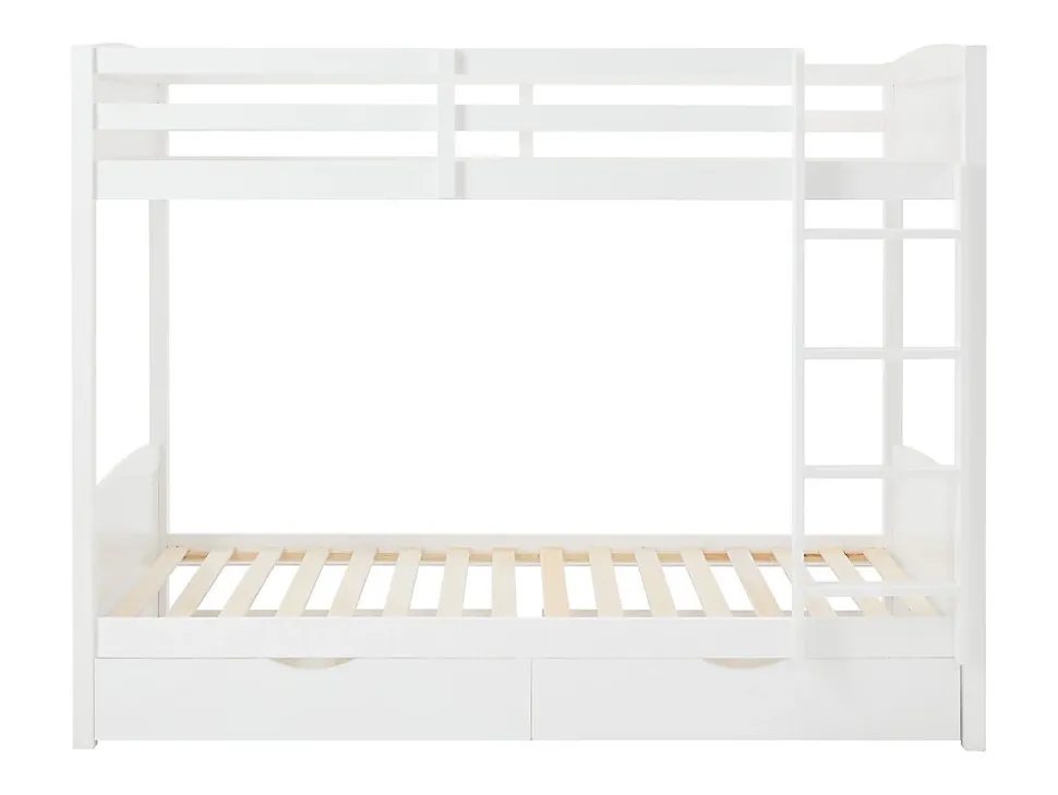 Lits superposés 2 x 90 x 200 cm - 2 tiroirs - Pin et MDF - Blanc + Matelas - LIMODARA