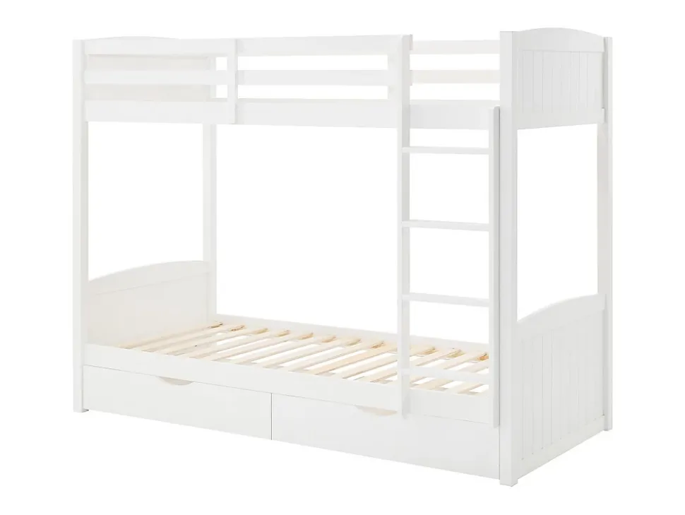 Lits superposés 2 x 90 x 200 cm - 2 tiroirs - Pin et MDF - Blanc + Matelas - LIMODARA