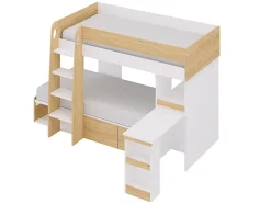 Lits superposés 2 x 90 x 190 cm avec bureau et rangements - Coloris : Naturel et blanc - LOMIDEN