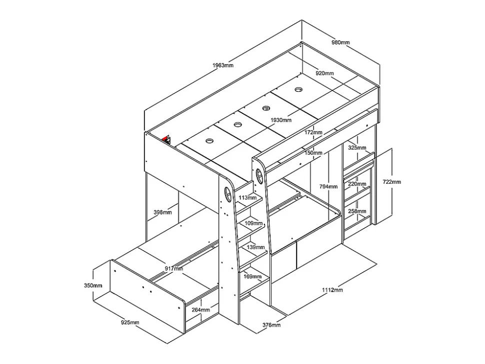 Lits superposés 2 x 90 x 190 cm avec bureau et rangements - Coloris : Naturel et blanc - LOMIDEN