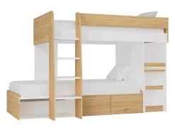 Lits superposés 2 x 90 x 190 cm avec bureau et rangements - Coloris : Naturel et blanc - LOMIDEN