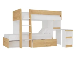 Lits superposés 2 x 90 x 190 cm avec bureau et rangements - Coloris : Naturel et blanc - LOMIDEN