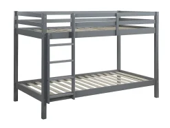 Lits superposés ANICET II - 2 x 90 x 190cm - Pin Massif - Gris + matelas