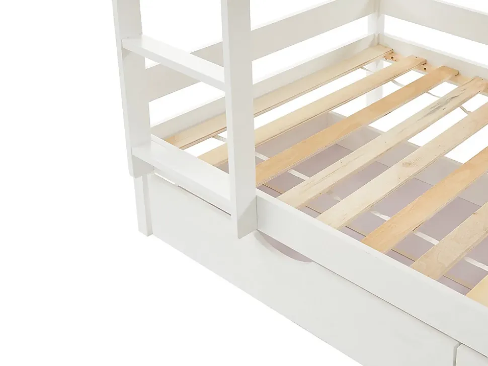 Lits superposés cabane 2 x 90 x 190 cm - 2 tiroirs - Pin - Blanc - CHORI