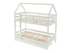 Lits superposés cabane 2 x 90 x 190 cm - 2 tiroirs - Pin - Blanc - CHORI