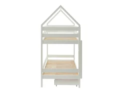 Lits superposés cabane 2 x 90 x 190 cm - 2 tiroirs - Pin - Blanc - CHORI