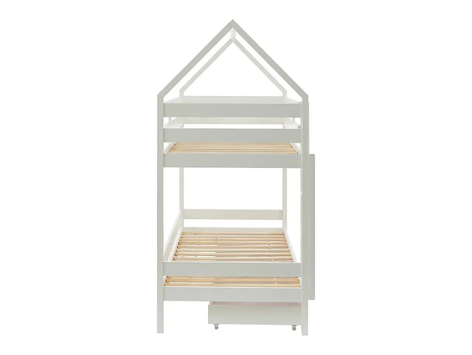 Lits superposés cabane 2 x 90 x 190 cm - 2 tiroirs - Pin - Blanc - CHORI