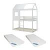 Lits superposés cabane 2 x 90 x 190 cm - Pin et MDF - Blanc + Matelas - LIDOVARA