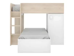 Lits superposés d'angle réversibles RICARDO - 2 x 90 x 190 cm - Rangements intégrés - Chêne et blanc