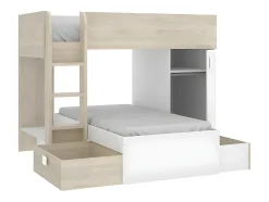 Lits superposés d'angle réversibles RICARDO - 2 x 90 x 190 cm - Rangements intégrés - Chêne et blanc