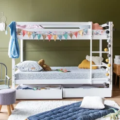 Lits superposés pour enfants 190x90cm blanc avec tiroirs AMBRE - HAPPY GARDEN