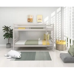 Lits superposés séparables enfant - 2x90x200 cm - Pin massif gris clair - Sommier inclus - ANDO