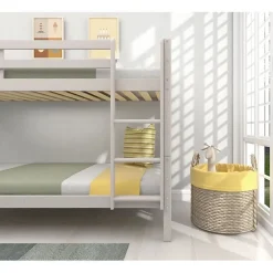 Lits superposés séparables enfant - 2x90x200 cm - Pin massif gris clair - Sommier inclus - ANDO