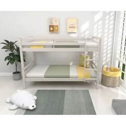 Lits superposés séparables enfant - 2x90x200 cm - Pin massif gris clair - Sommier inclus - ANDO