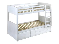 Lits superposés séparables ANCHISE II - 2 x 90 x 190 cm - Avec rangements - Pin blanc