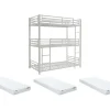 Lits superposés triple 3 x 90 x 190 cm - Métal - Blanc + Matelas - ELOUAN III