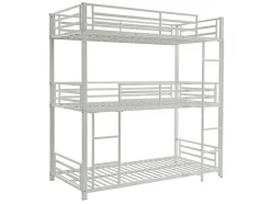 Lits superposés triple 3 x 90 x 190 cm - Métal - Blanc + Matelas - ELOUAN III