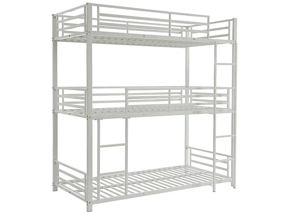 Lits superposés triple 3 x 90 x 190 cm - Métal - Blanc + Matelas - ELOUAN III