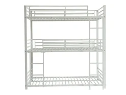 Lits superposés triple 3 x 90 x 190 cm - Métal - Blanc + Matelas - ELOUAN III