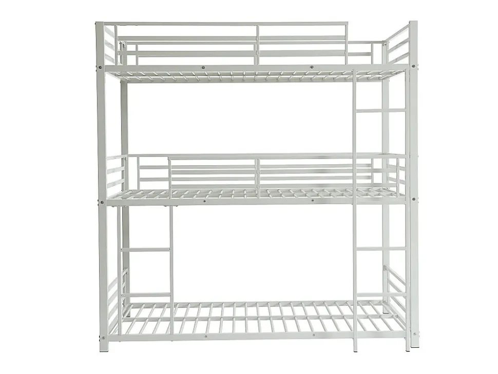 Lits superposés triple 3 x 90 x 190 cm - Métal - Blanc + Matelas - ELOUAN III