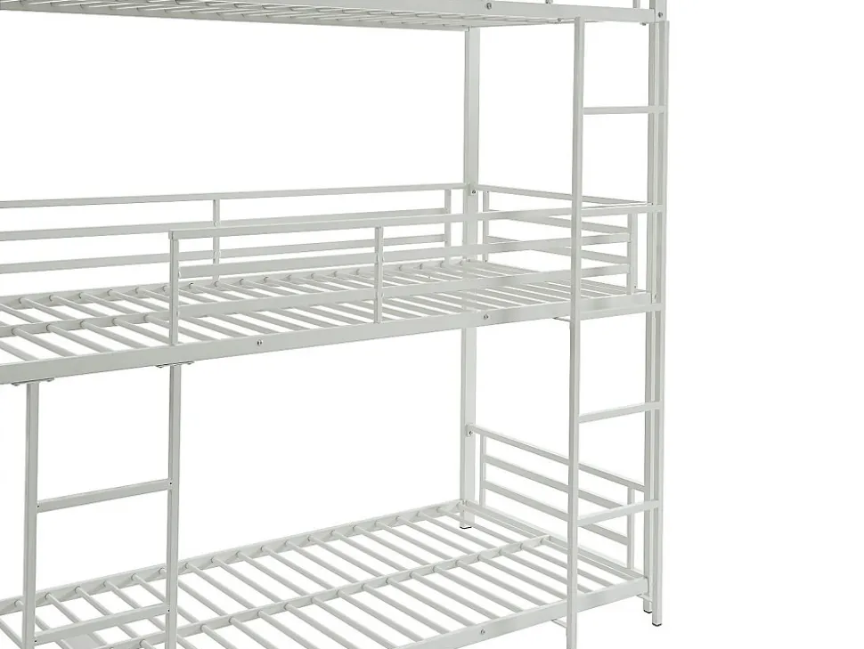 Lits superposés triple 3 x 90 x 190 cm - Métal - Blanc + Matelas - ELOUAN III