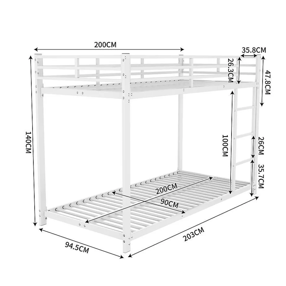 Lits Superposés 90x200cm Fer Blanc Blackcolors