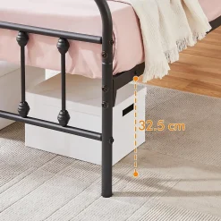 Lot 2 Cadres de Lit Simple 90x200cm Métal Noir + Sommiers à Lattes Design Moderne Chambre