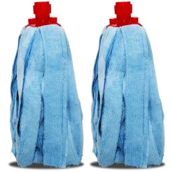 Lot 2 mop, serpillère à frange pour balai, recharge vadrouille, tête de rechange, de balai en microfibre super absorbante- H 30 cm
