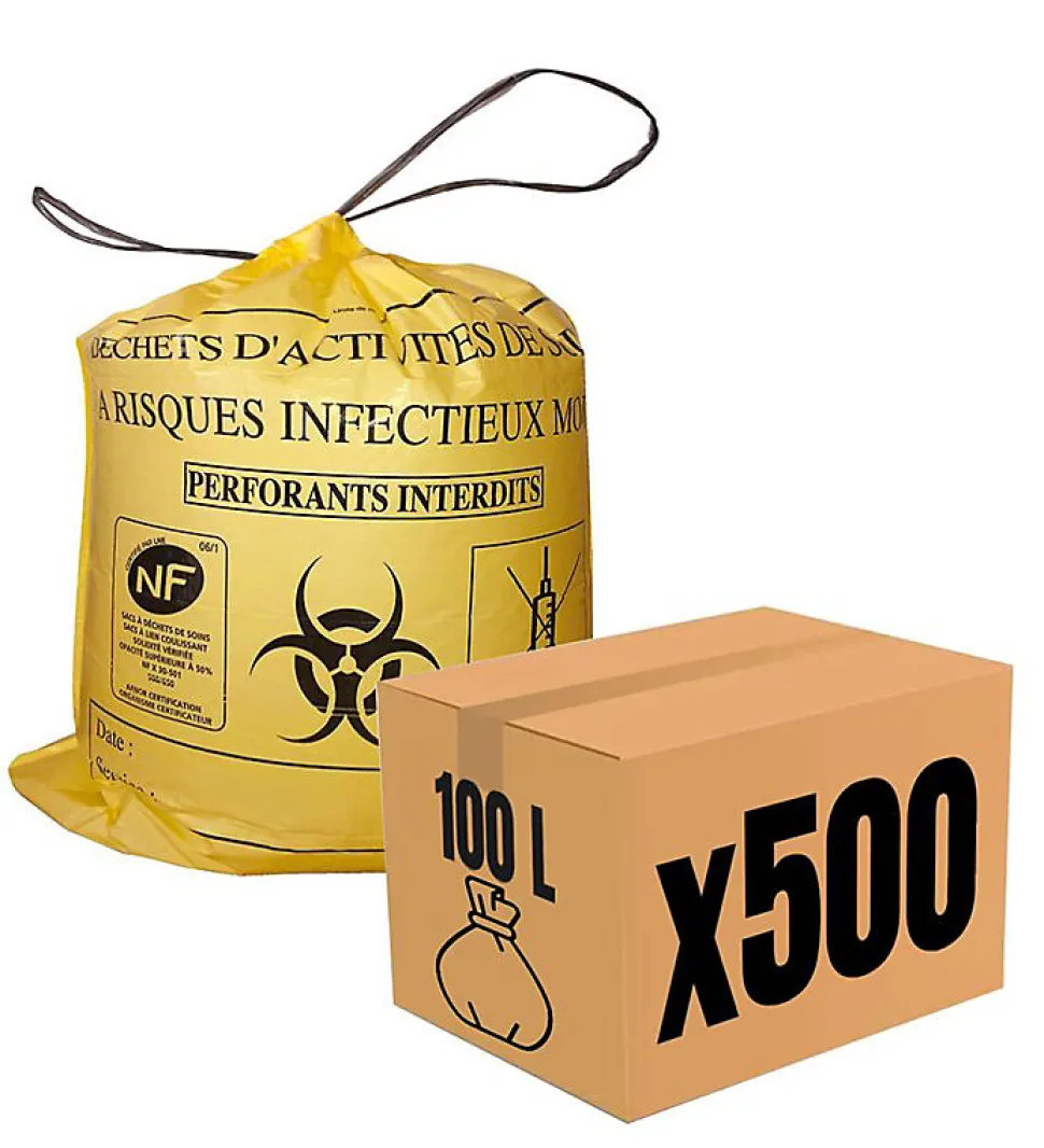 Lot 500 Sacs DASRI Jaune pour déchets à risques infectieux 15L 20L 100L Litres Taille - 100L-DASRI