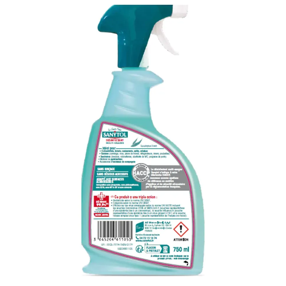 Lot 2 sprays désinfectants multi-usages Sanytol 750ml